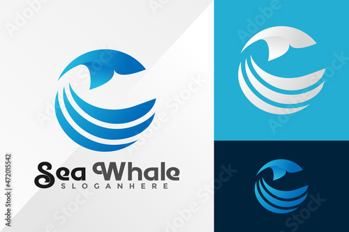 Sea Whale Wave Logo Design Vector illustration template