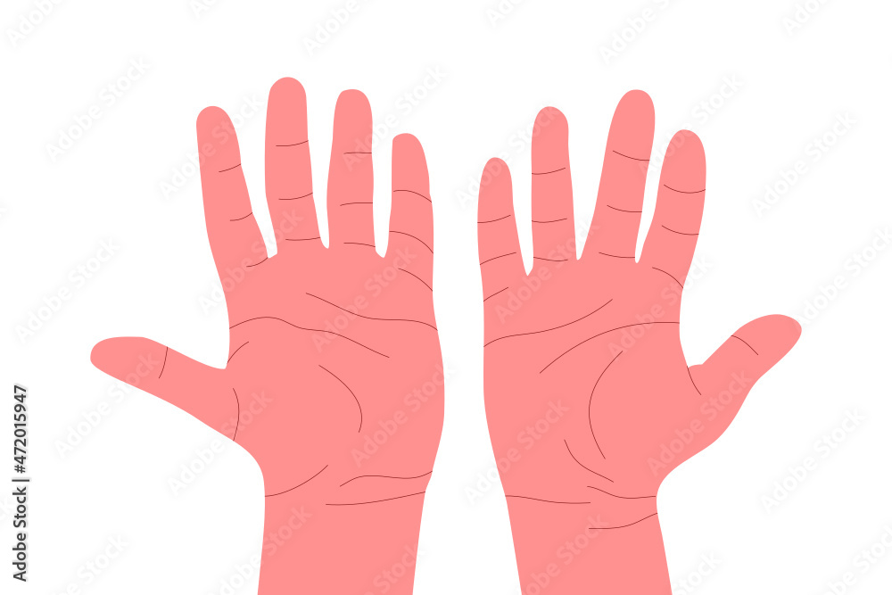 Human palm of hand illustration. Vector. Human body part. White background. Human palm of hand illustration. Vector. Human body part. White background.