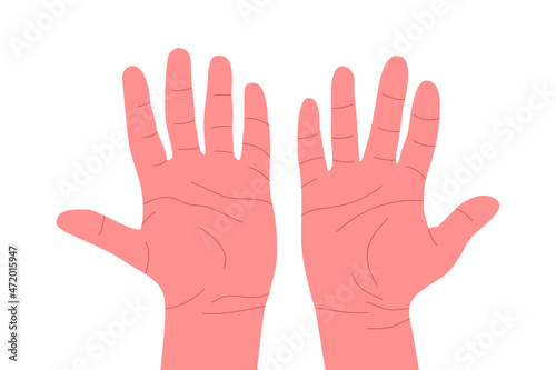 Human palm of hand illustration. Vector. Human body part. White background. 