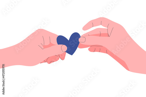 Two persons holding a heart together. Illustration vector.