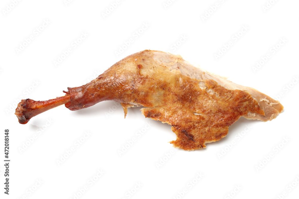 Smoked duck leg on white background Smoked duck leg on white background