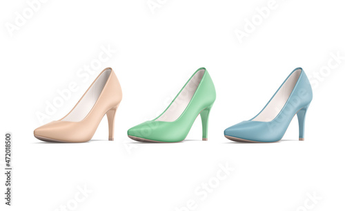 Blank colored high heels shoes mock up, half-turned view