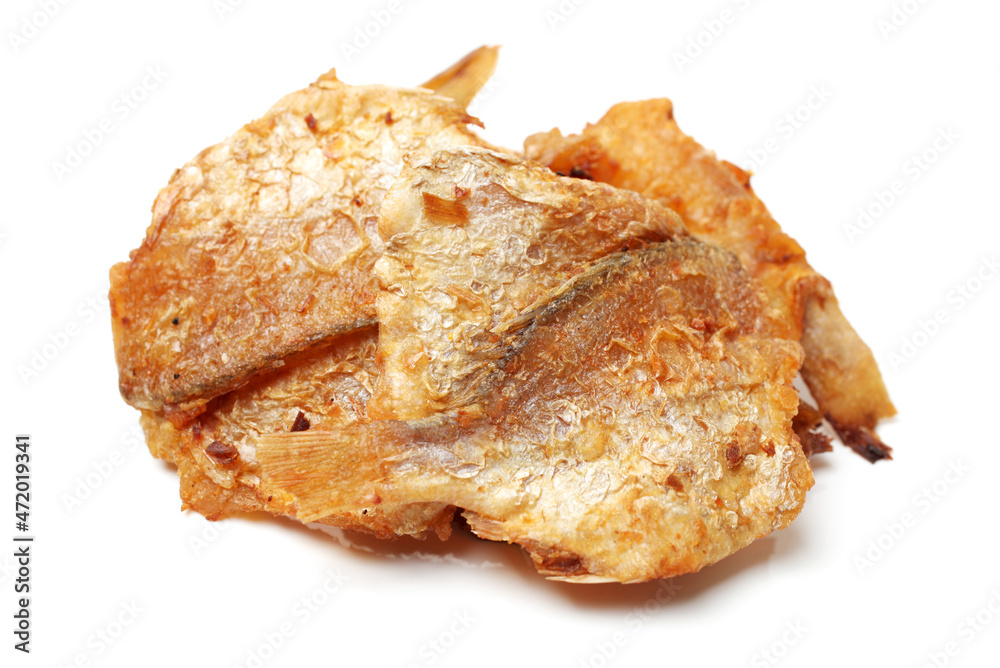 Dried fish slice on white backgroun