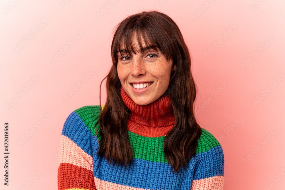 Young Argentinian woman isolated on pink background Young Argentinian woman isolated on pink background