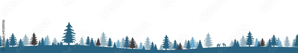 christmas landscape panorama background with firs woodland