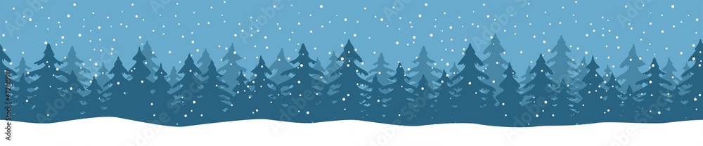 christmas landscape background with firs and snowfall