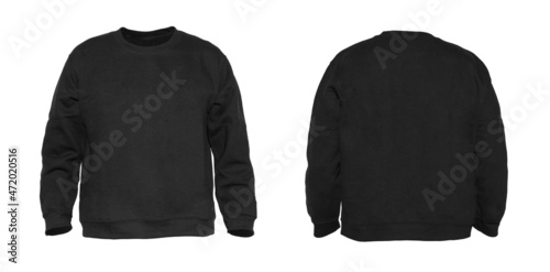 Photo Blank sweatshirt color black on invisible mannequin template front and back view