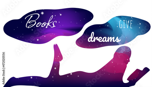 books give dreams card postcard reader book reading horizontal banner sign stars space