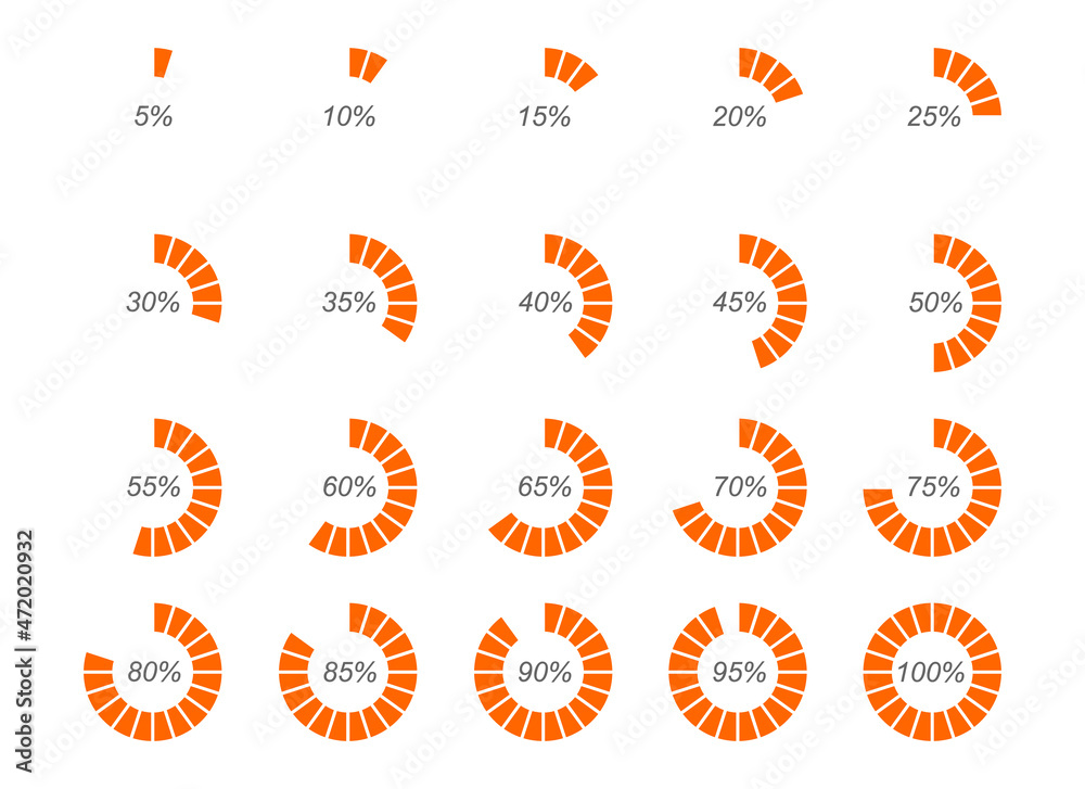 Round Orange Loading Bars With Percentage Numbers Divided On Segments round-orange-loading-bars-with-percentage-numbers-divided-on-segments