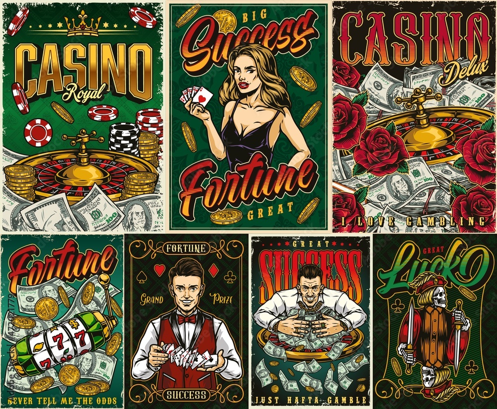 Casino colorful vintage posters