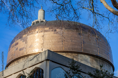 London Central Mosque also known as the Islamic Cultural Centre in Regents Park London, England UK opened in 1944 and is a popular travel destination tourist attraction landmark, stock photo image  photo