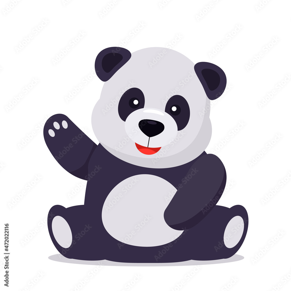 cute panda sitting smiling and waving paw. vector illustration cute panda sitting smiling and waving paw. vector illustration