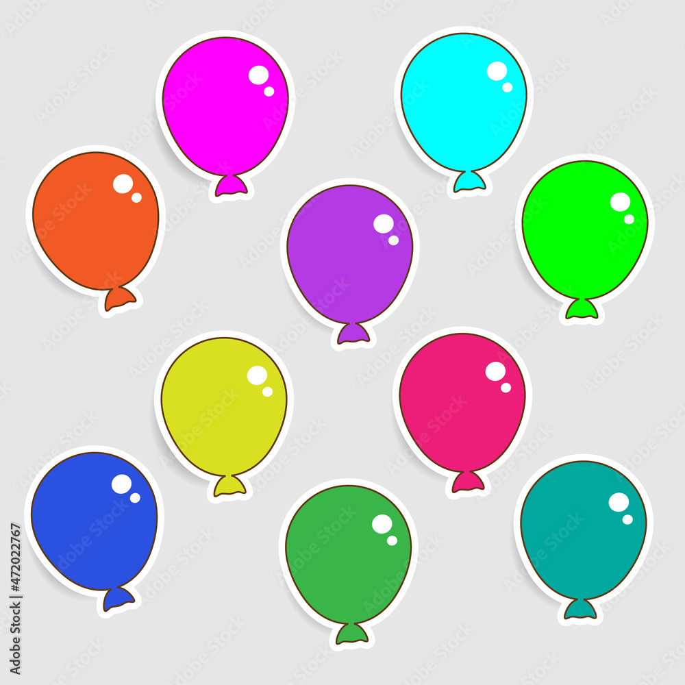 Colorful Paper Sticker Balloons With Shadows Colorful Paper Sticker Balloons With Shadows