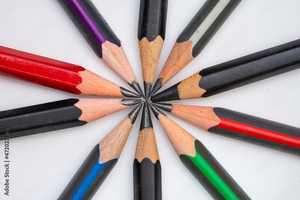 nine sharp pencils on a white background 