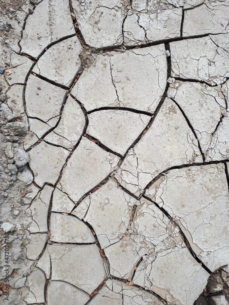 Obraz premium Dry cracked ground texture, top view