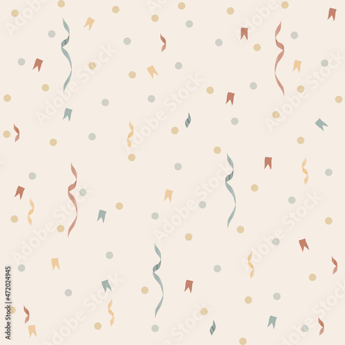 Christmas vintage pattern, flag, confetti. Pastel color.

