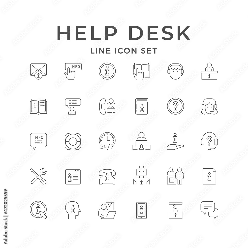 Set line icons of info and help center Set line icons of info and help center