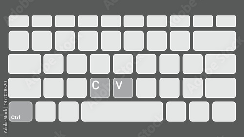 keyboard keys Ctrl C and Ctrl V, copy and paste the key shortcuts. Computer icon on black background