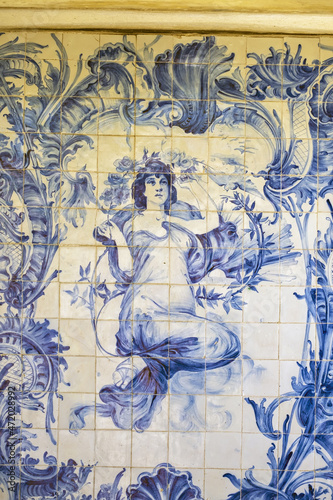Azulejos panels in the gardens of a palace in Estoi, Algarve, Portugal 