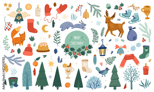 Illustration great set for Christmas and New Year. Simple cute style. Nice colors.