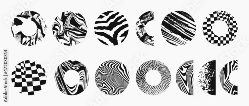 Set Of abstract Circle Shapes. Geometric Textured Elements. Cool Op Art Vector Design.