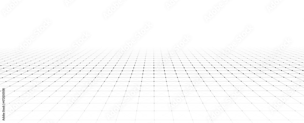 Wireframe landscape. Vector perspective grid. Digital space. Mesh on a white background.