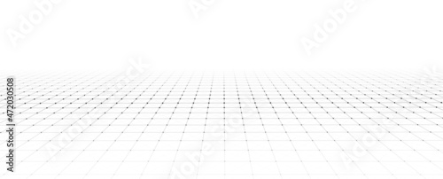 Wireframe landscape. Vector perspective grid. Digital space. Mesh on a white background. photo