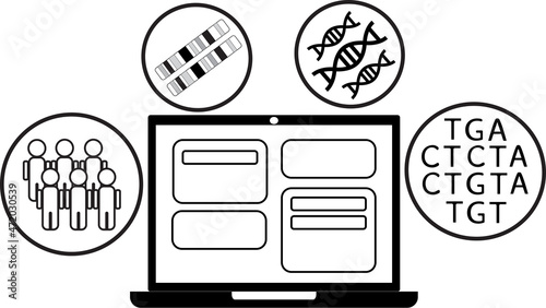 Bioinformatics concept illustrated by data analysis of biological and genomic data