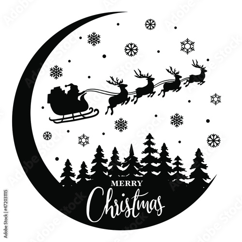 Christmas Scene Svg,Christmas Village vector clipart,Santa Sleigh,Christmas Santa,Cutting Files,Santa's Reindeer,Merry Christmas,Reindeer,Snow Snowflakes Paper Cut