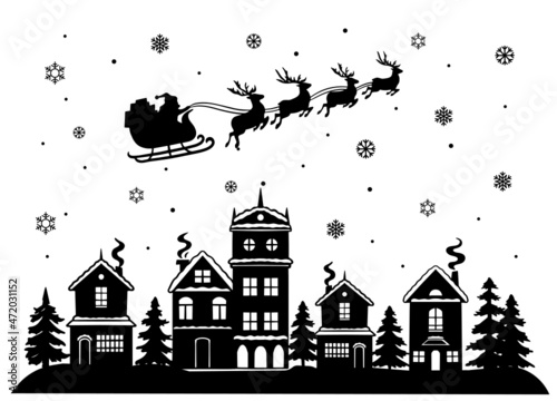 Christmas Scene Svg,Christmas Village vector clipart,Santa Sleigh,Christmas Santa,Cutting Files,Santa's Reindeer,Merry Christmas,Reindeer,Snow Snowflakes Paper Cut