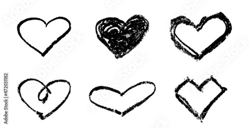 Set of grunge black and white texture in heart shape background (Vector). Use for decoration, aging or old layer