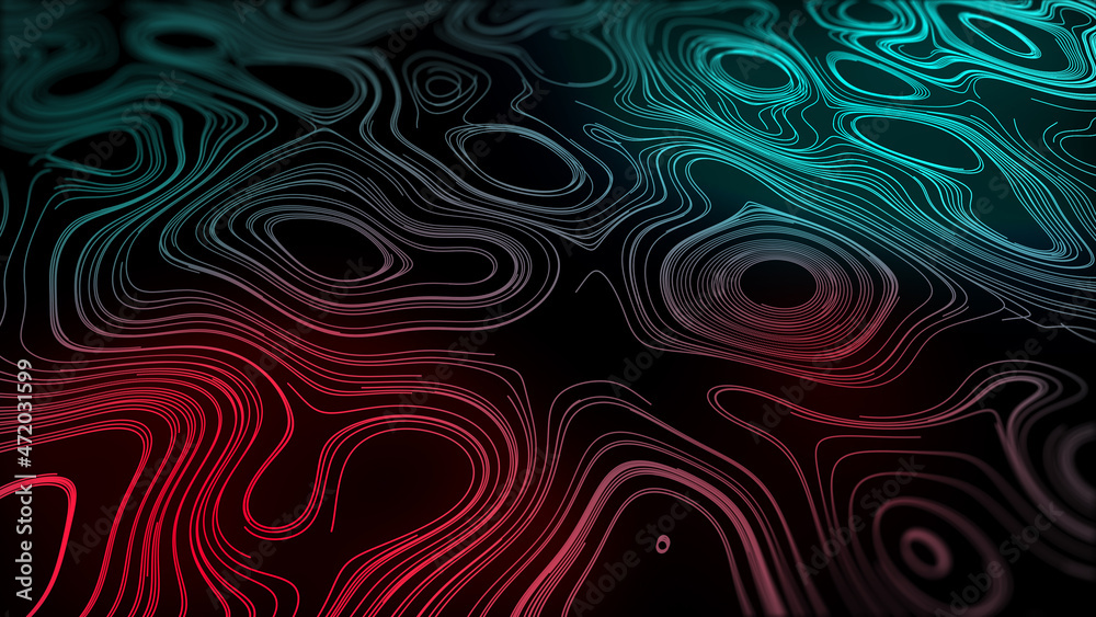 White outline topographic contour map abstract tech motion graphic design.  Geometric background. Video animation Ultra HD 4K 3840x2160. Moving waves  on black background. Pattern with waves of lines Stock Illustration