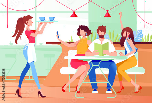 Woman and Friend in Cafe Drinking Cup of Coffee