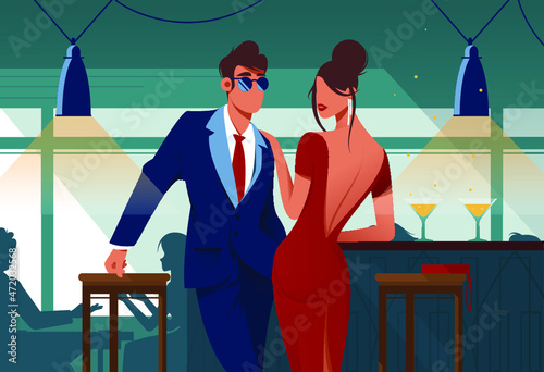 Flat Young Romantic Couple in Restaurant on Date