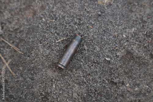 Spent cartridges from the carbine on the ground