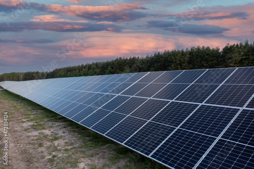Solar station at sunset. Beautiful view