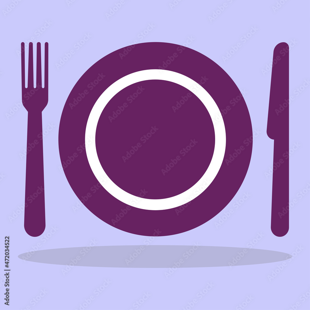Tableware. Fork, plate, knife. Illustration in a flat style. Tableware. Fork, plate, knife. Illustration in a flat style.