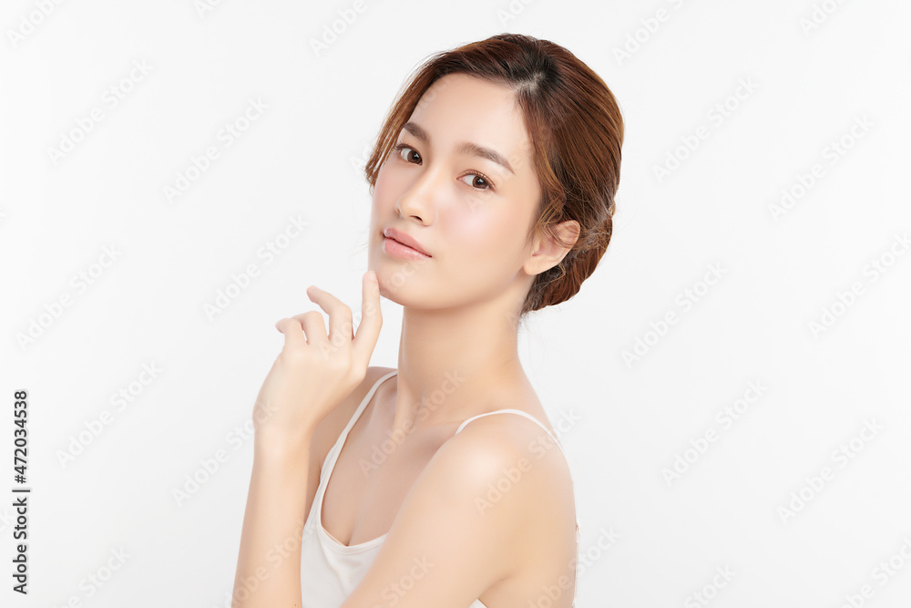 Beautiful young asian woman with clean fresh skin on white background, Face care, Facial treatment, Cosmetology, beauty and spa, Asian women portrait. Beautiful young asian woman with clean fresh skin on white background, Face care, Facial treatment, Cosmetology, beauty and spa, Asian women portrait.