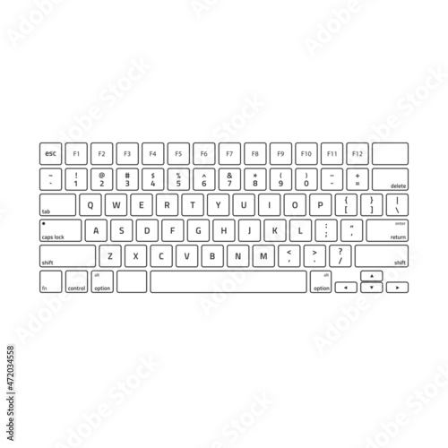 Computer keyboards. Modern, compact keyboard in white and black color. Technology design. Keyboard with alphabet.