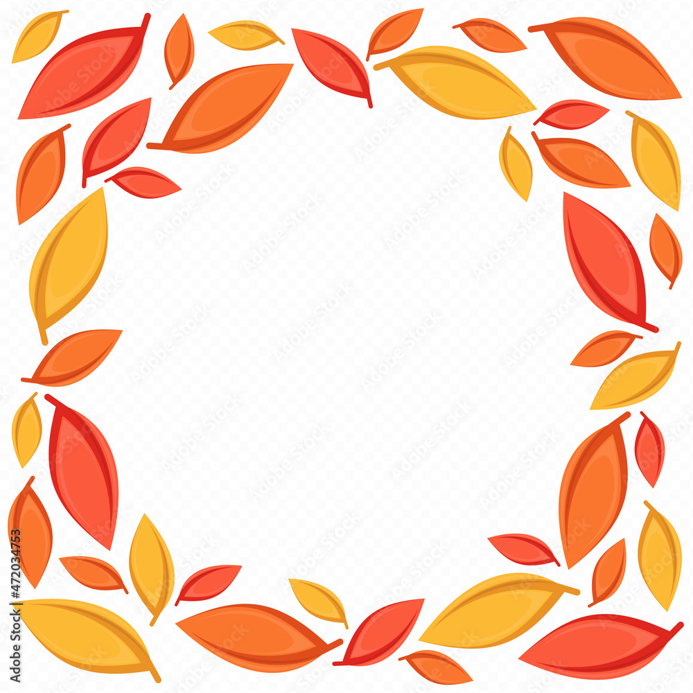Autumn leaves wreath in flat style, colored leaves isolated set, autumn elements, banner. Red, orange, brown and yellow falling autumns leaves. Vector illustration EPS 10.