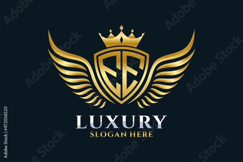 Luxury royal wing Letter EE crest Gold color Logo vector, Victory logo, crest logo, wing logo, vector logo template.