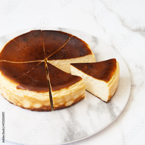 Homemade Basque burnt cheesecake slice