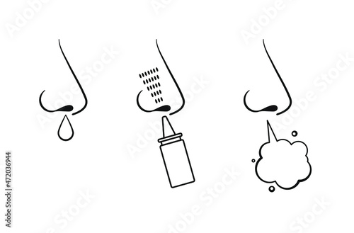 Runny nose, nasal spray, breathing freely. Vector illustration, flat minimal cartoon design isolated on white background, eps 10.