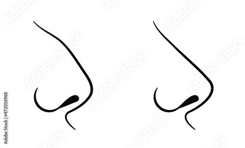 Nose contour, rhinoplasty. Curve and straight. Vector illustration, flat minimal cartoon design, isolated on white background, eps 10.