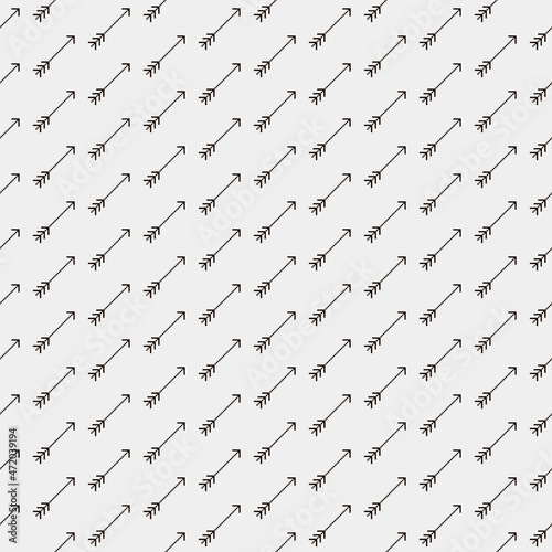 simple vector pixel art black and white seamless pattern of minimalistic abstract arrows flying up diagonally on white background