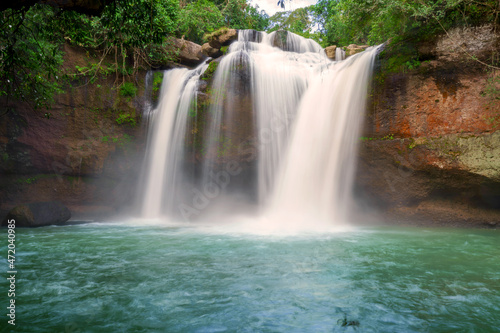 Beautiful waterfall with sunlight in jungle  Haew Suwat Waterfall at khao yai Nakhonratchasima province