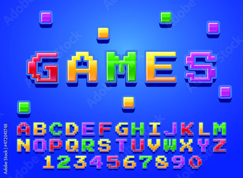 funny cartoon 3d colorful game pixels text effect