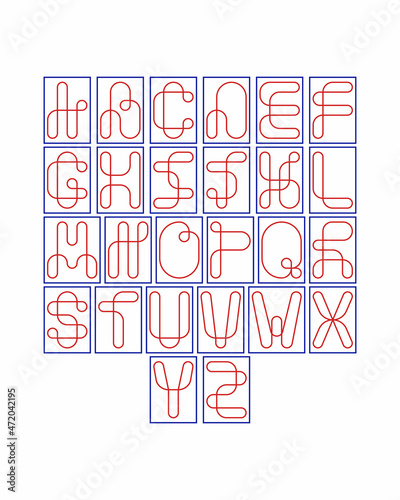 One line style font design, single continuous line alphabet, vector illustration