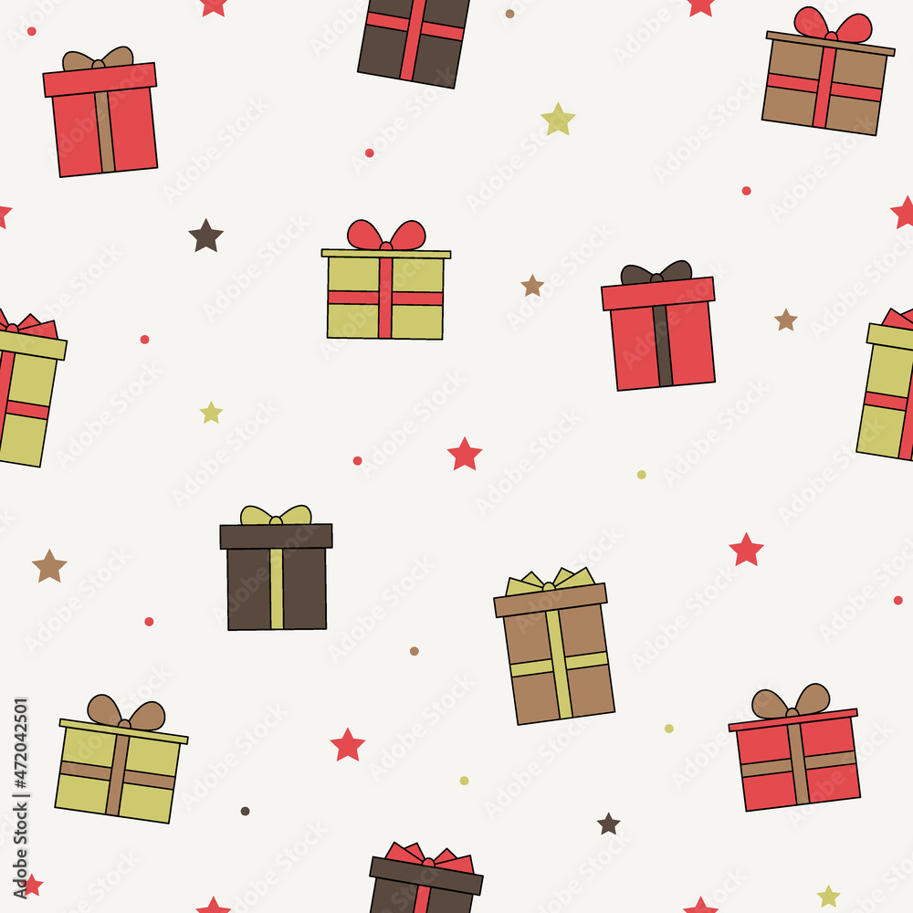 Christmas texture with festive gifts. Xmas background. Vector
