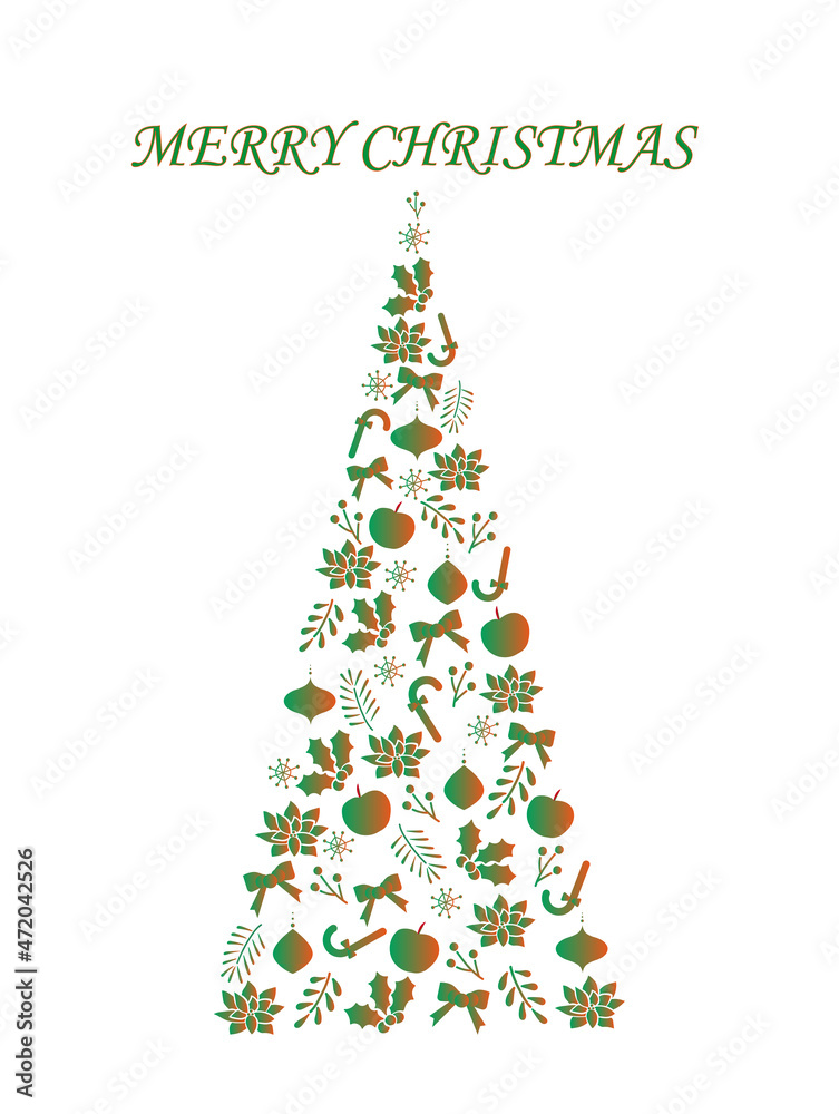 緑とオレンジのグラデーション、クリスマスツリーのカード 緑とオレンジのグラデーション、クリスマスツリーのカード